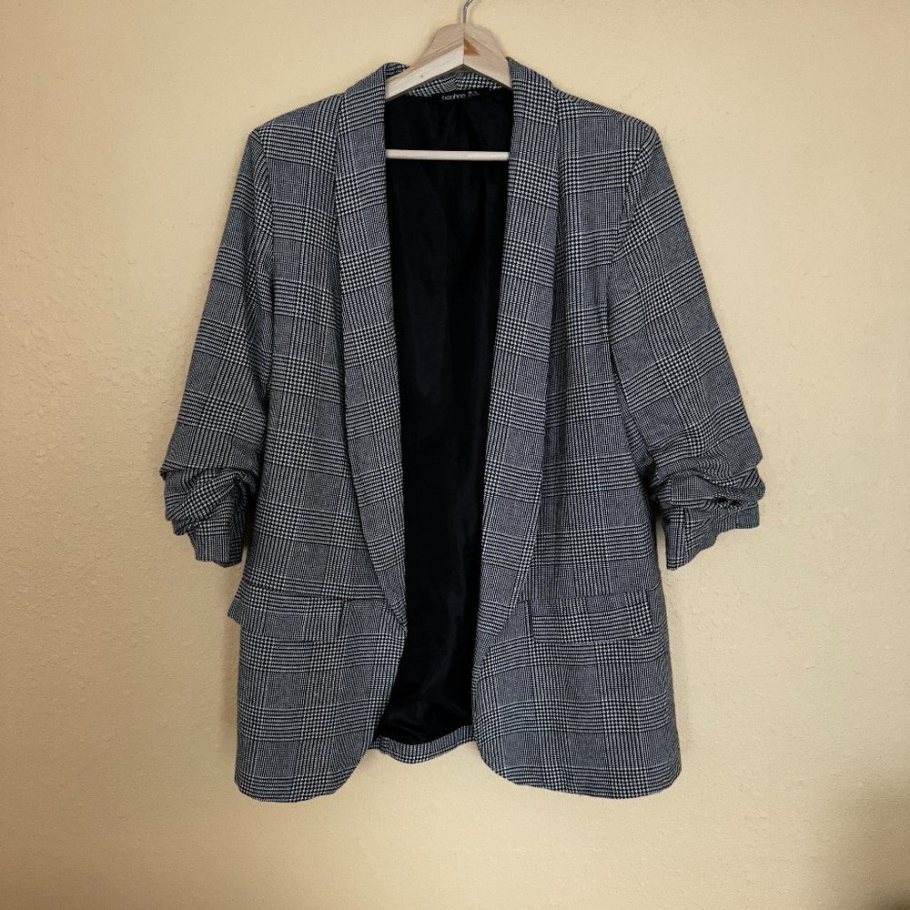 Houndstooth Black and White Blazer, PLUS SIZE, US 14